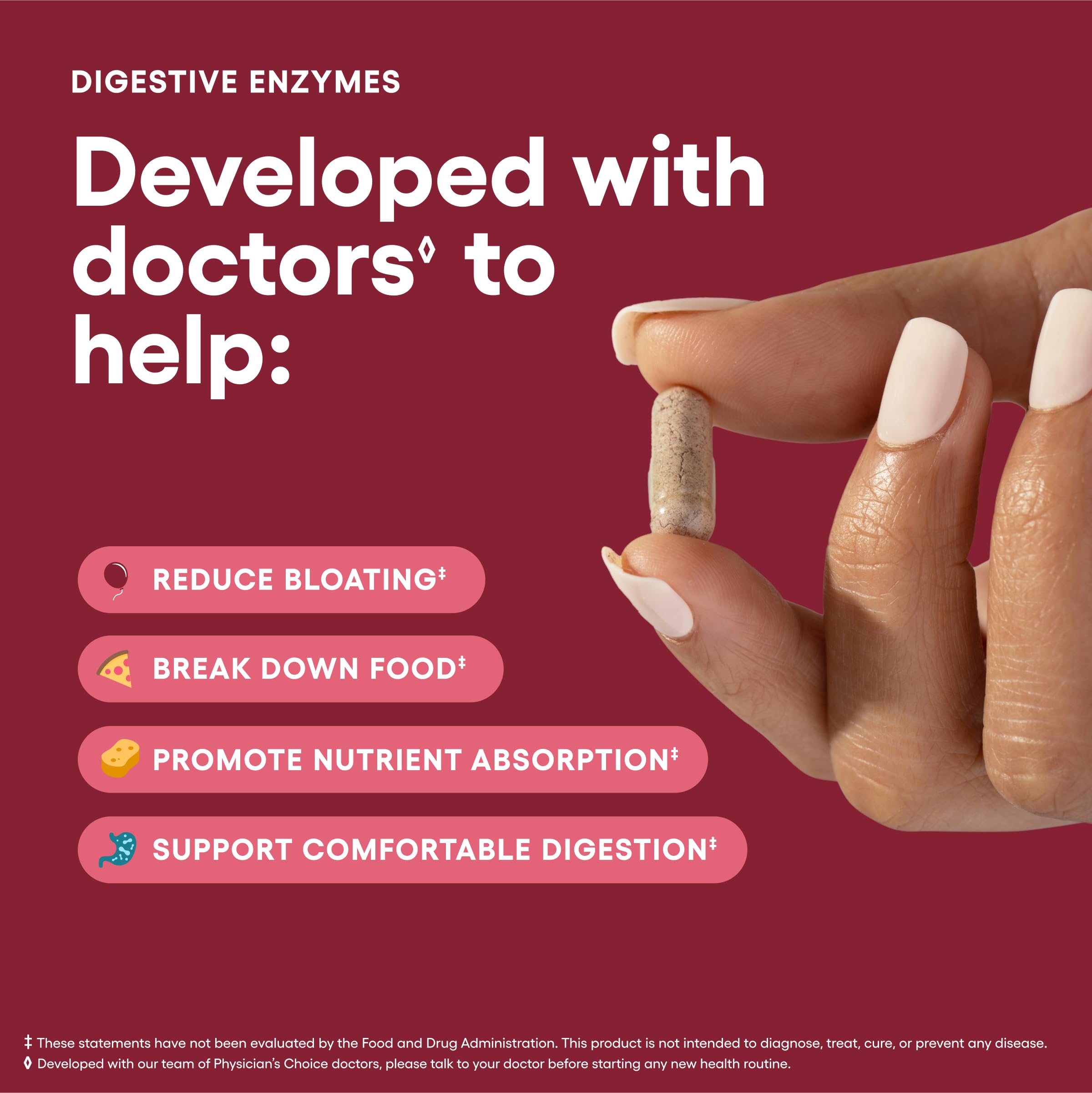 Physician's CHOICE detalle de etiqueta con lista de 16 enzimas y probióticos