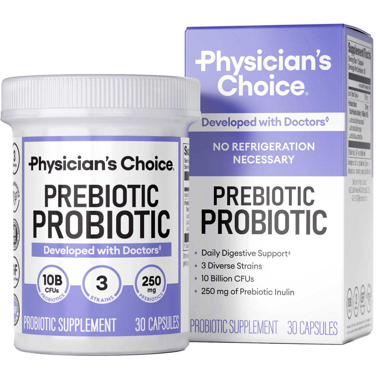 Physician's CHOICE frasco frontal mostrando la etiqueta y beneficio digestivo