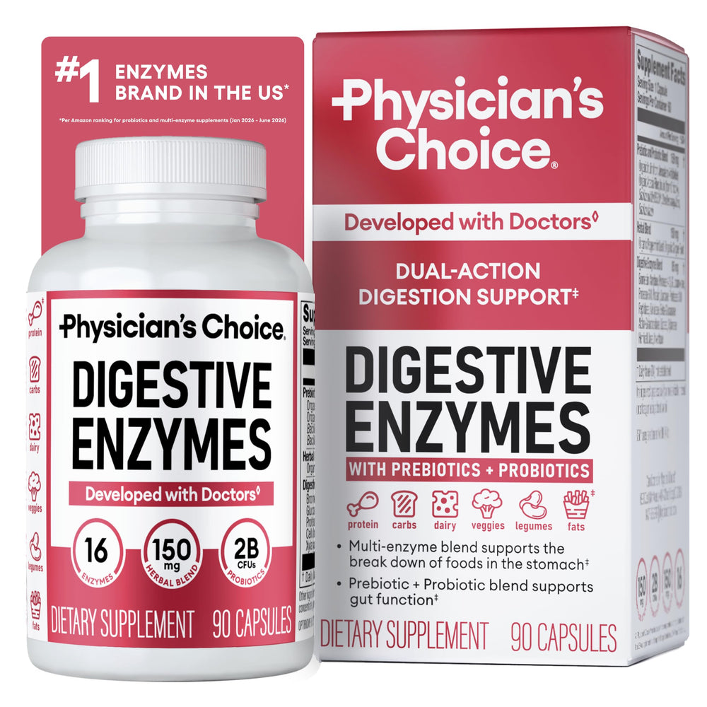 Physician's CHOICE frente del empaque mostrando la marca y beneficios digestivos