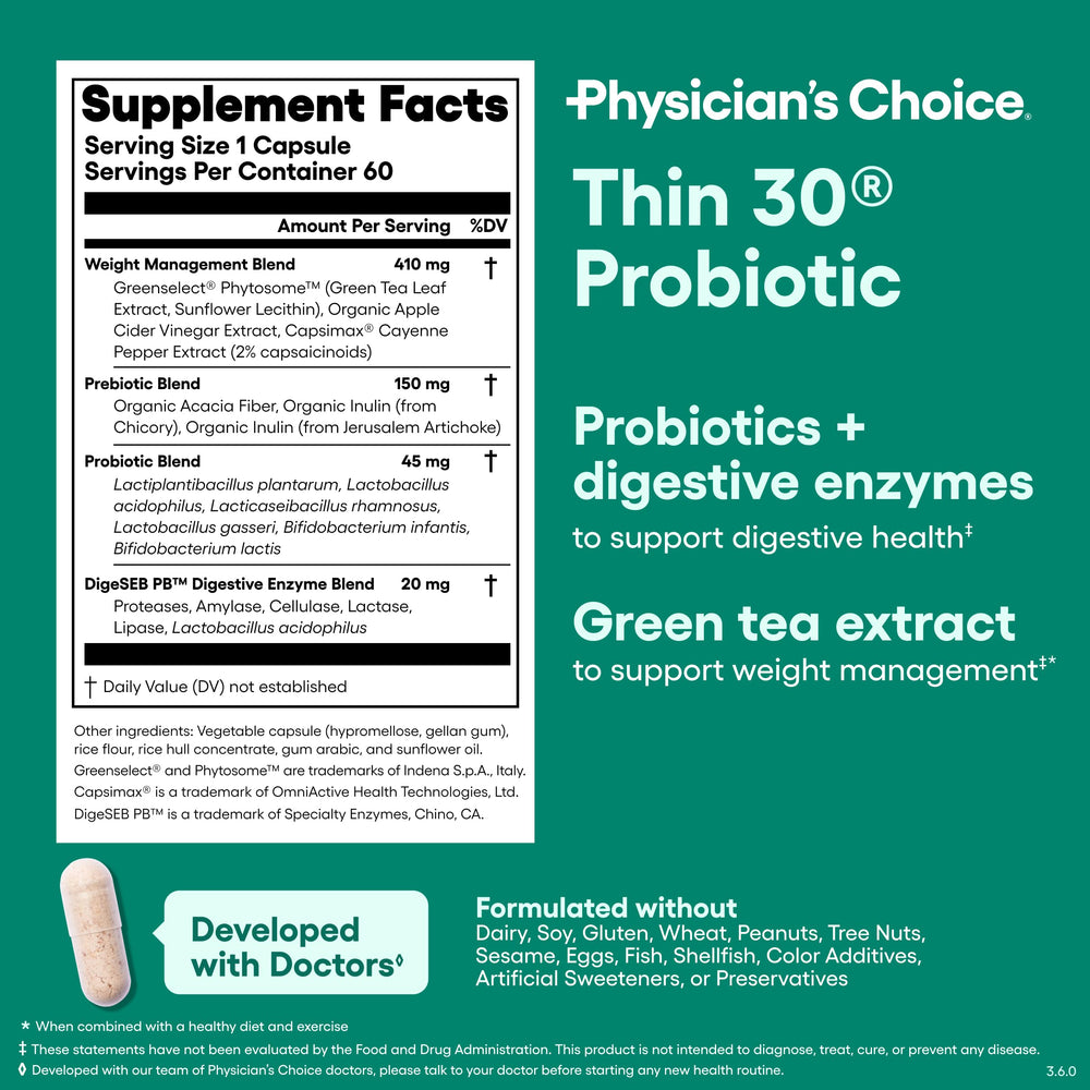 Physician's CHOICE Thin-30 estilo de vida: suplemento junto a alimentos saludables