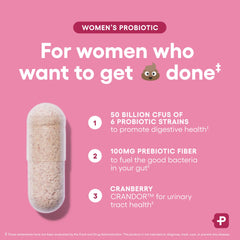 Physician's CHOICE ingredient label showing strains, prebiotics and cranberry support