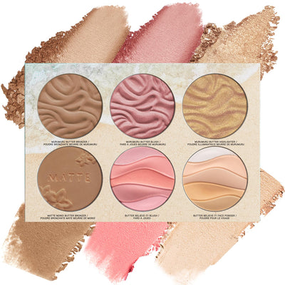 Physicians Formula vista frontal de la paleta mostrando seis tonos y acabado hidratante