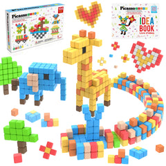 PicassoTiles caja frontal mostrando 108 cubos y beneficios educativos