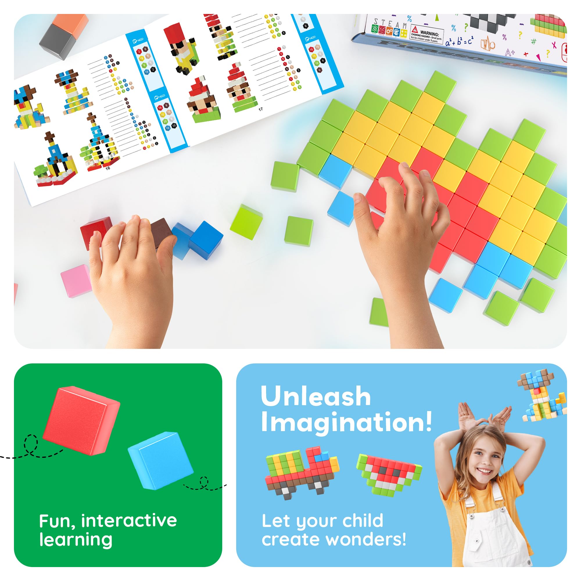 PicassoTiles idea book abierto con diseños, guía creativa incluida