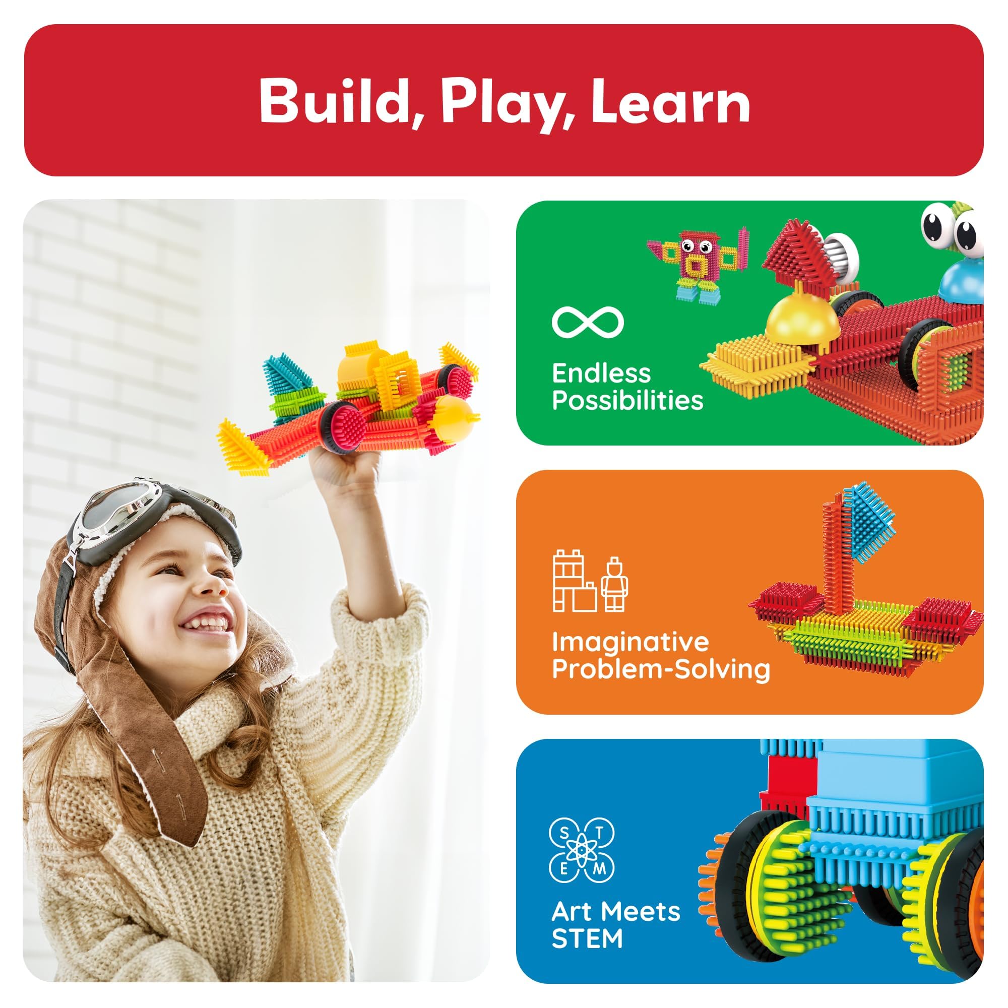 PicassoTiles set armado en mesa por niños, estimula habilidades STEAM