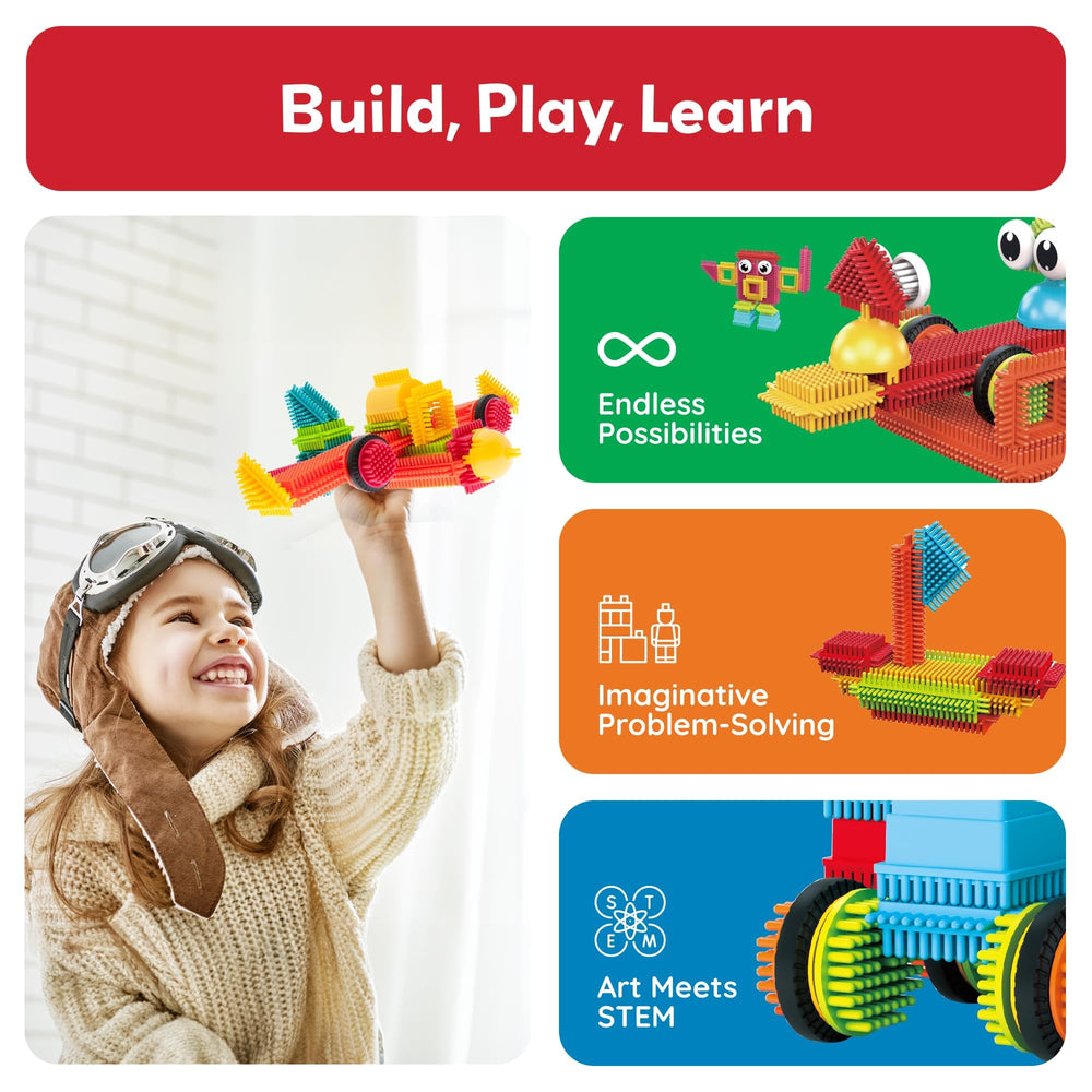 PicassoTiles set armado en mesa por niños, estimula habilidades STEAM