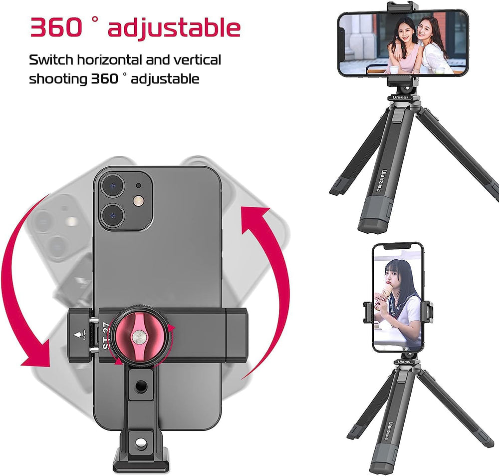 PICTRON mounted smartphone with LED and mic demonstrating ready-to-shoot setup