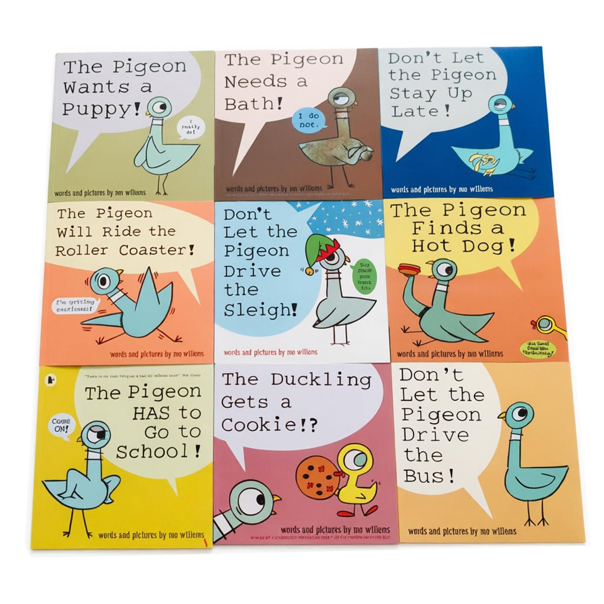 Generic pack frontal de libros Pigeon mostrando las nueve portadas, atractivo para primeros lectores