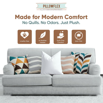 Pillowflex insert inside sham on bed showing full, tailored look