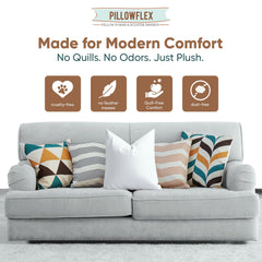 Pillowflex insert inside sham on bed showing full, tailored look