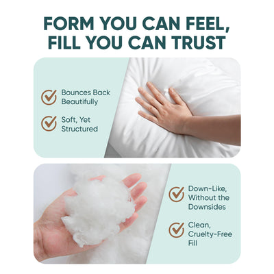 Pillowflex next to 18x18 sham showing recommended size pairing benefit