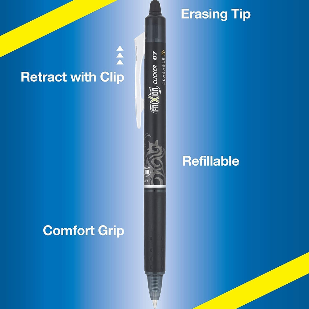 PILOT FriXion Clicker borrador integrado mostrando corrección sin residuos