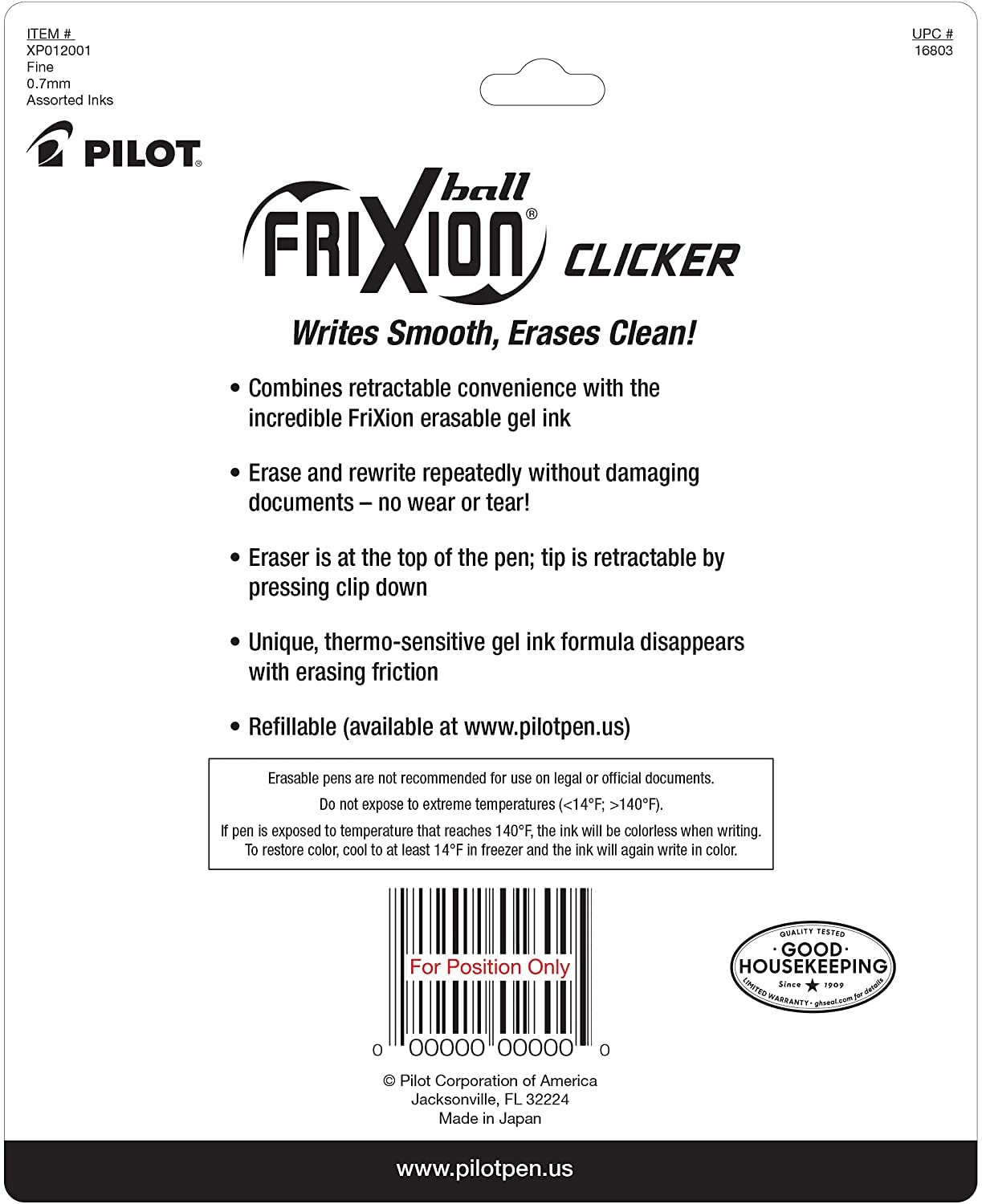PILOT FriXion Clicker comparación de tamaño para transporte fácil