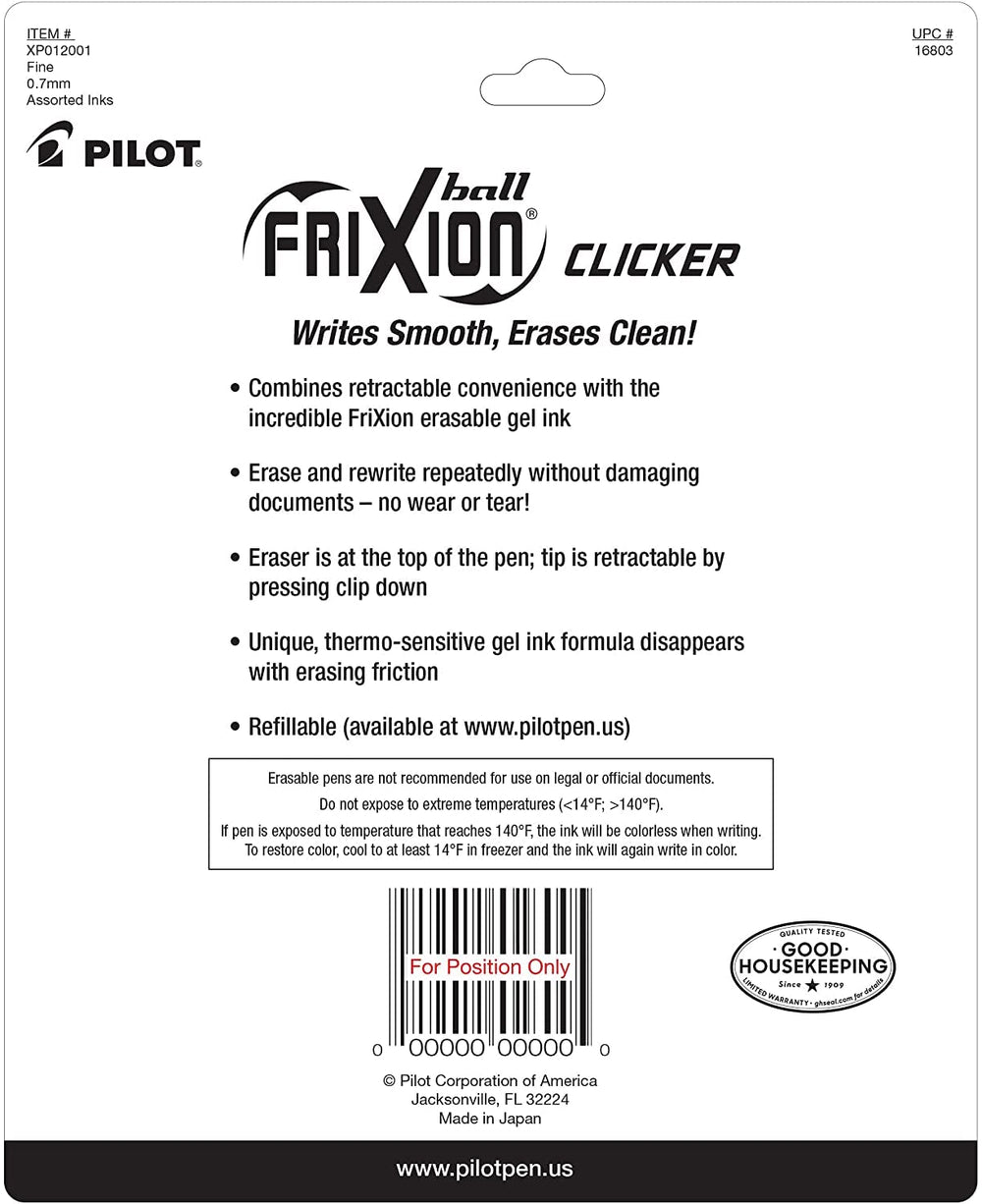 PILOT FriXion Clicker comparación de tamaño para transporte fácil