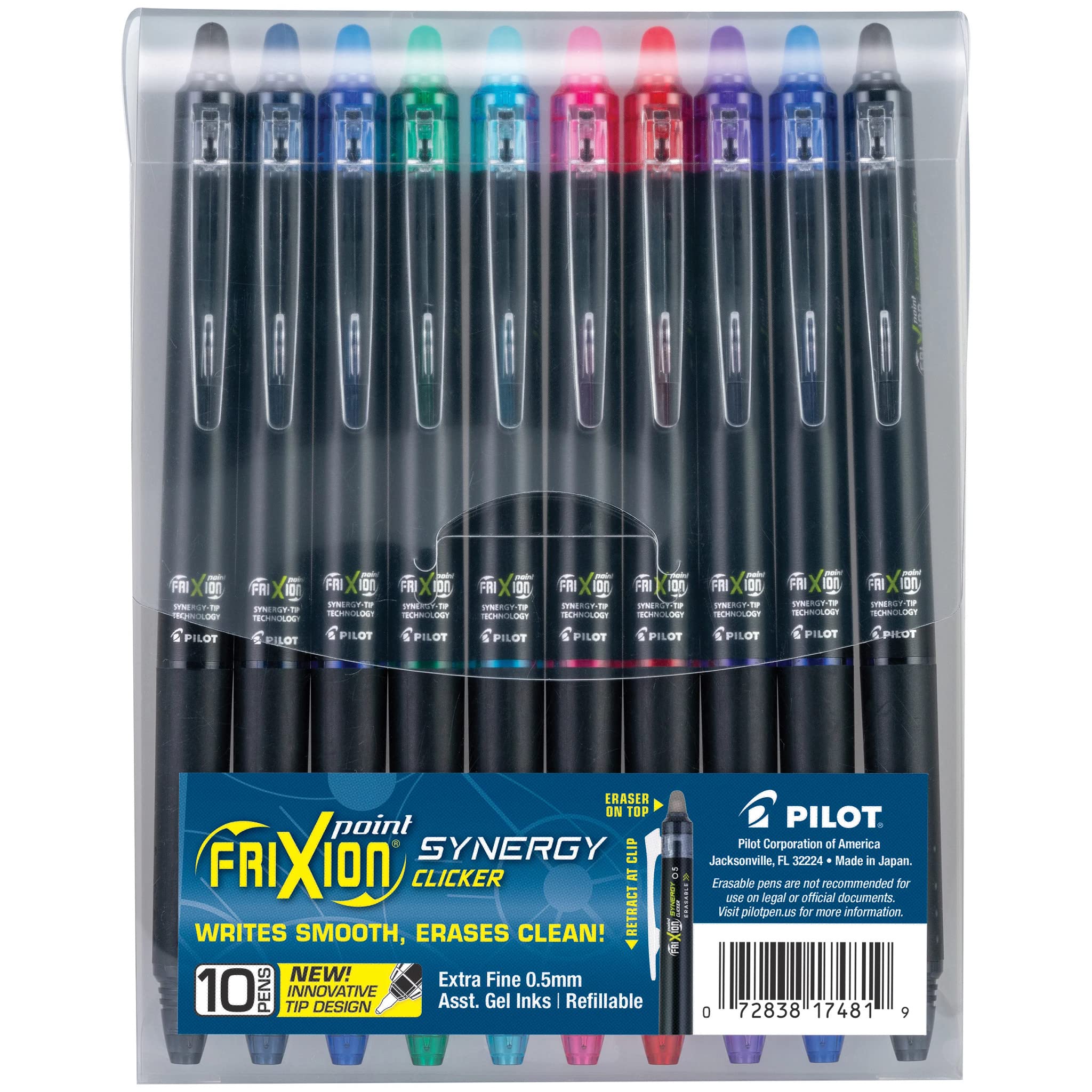 PILOT FriXion pack frontal mostrando los 10 colores para organización