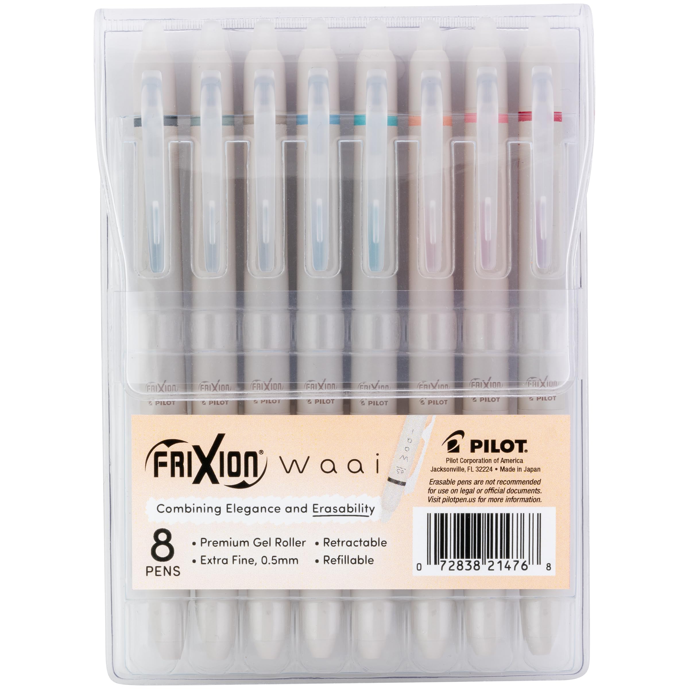 PILOT FriXion Waai estuche frontal mostrando 8 colores útiles