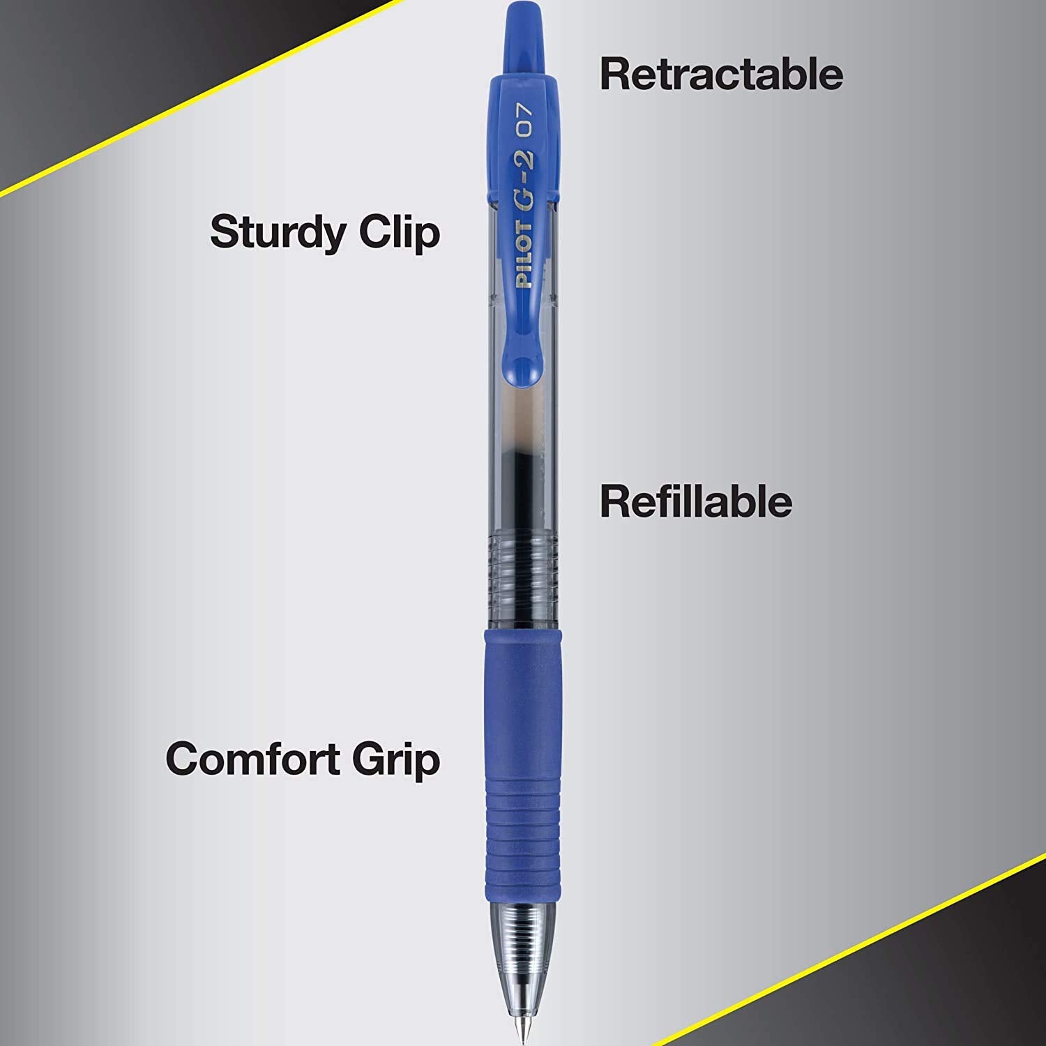 PILOT G2 agarre de goma ergonómico detalle, comodidad para largas sesiones