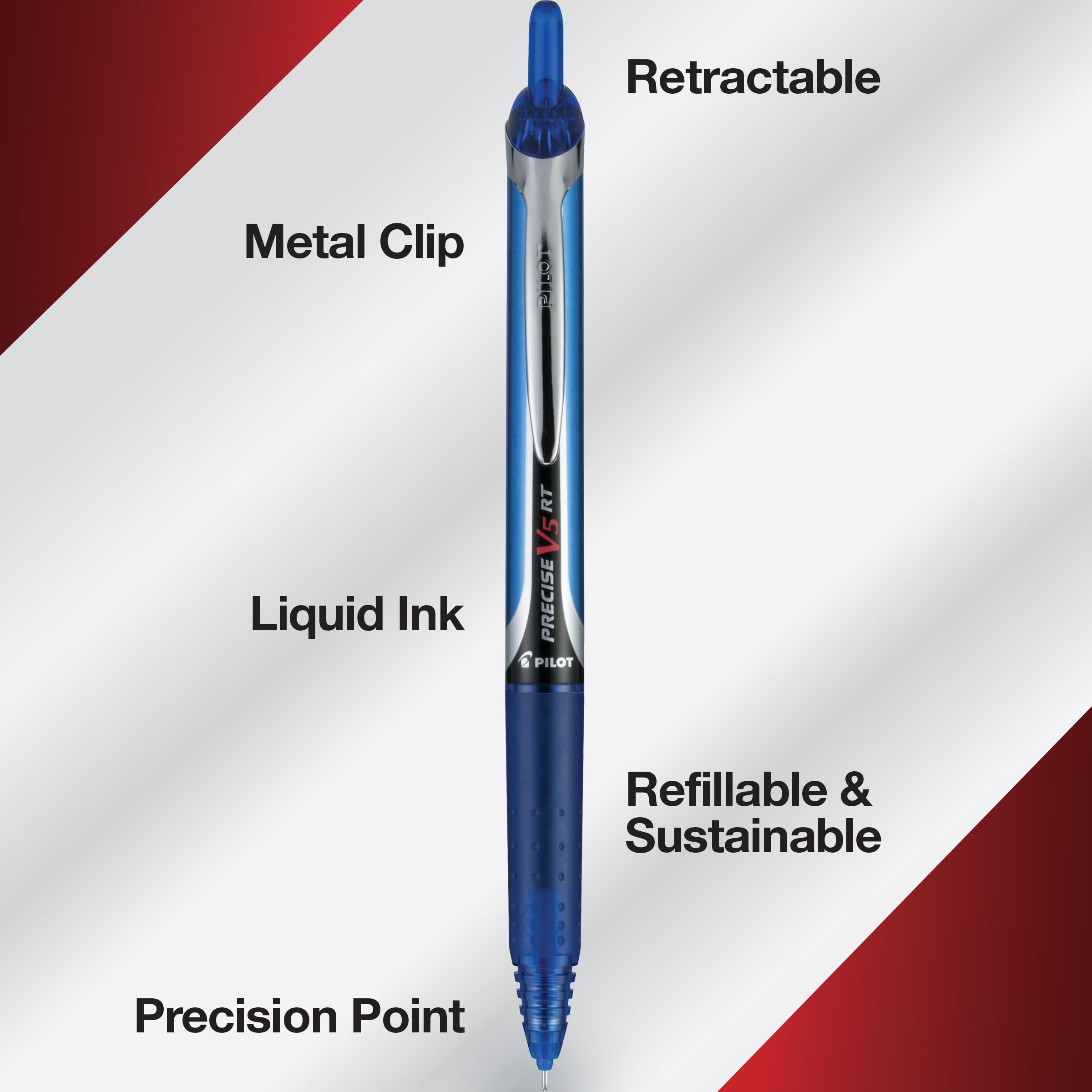 PILOT pen clipped to pocket for portable convenience and protection