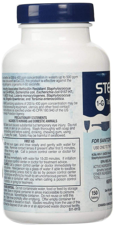 Pink Rhyme Steramine label detail showing dosing instructions and storage info