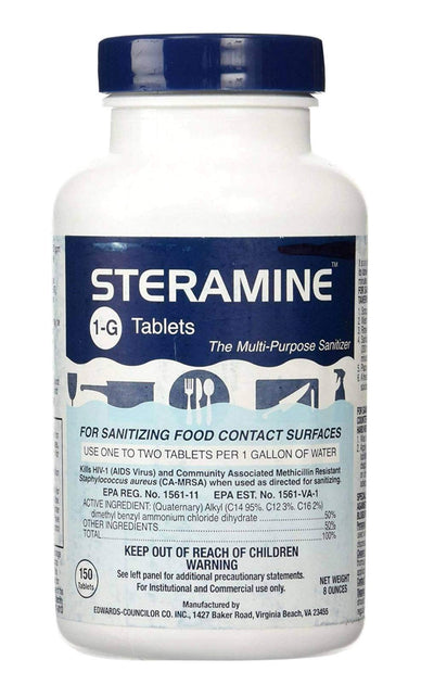 Pink Rhyme Steramine used to sanitize glassware showing clean, spot-free results