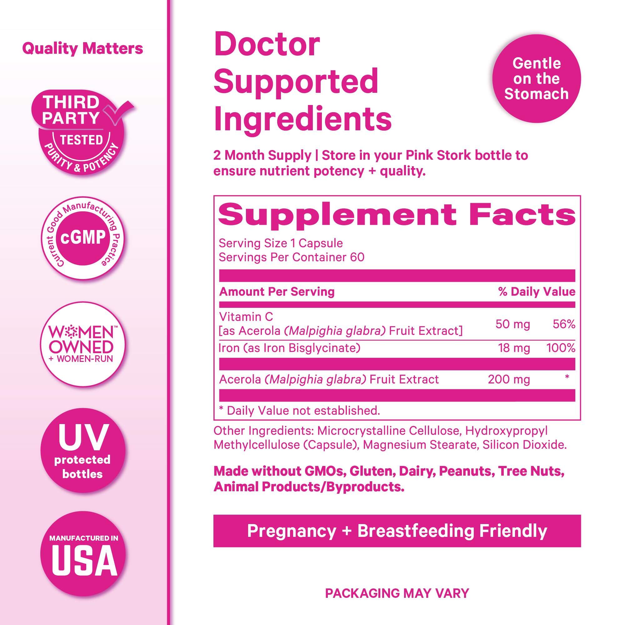 Pink Stork acerola fresca, fuente natural de vitamina C y absorción mejorada