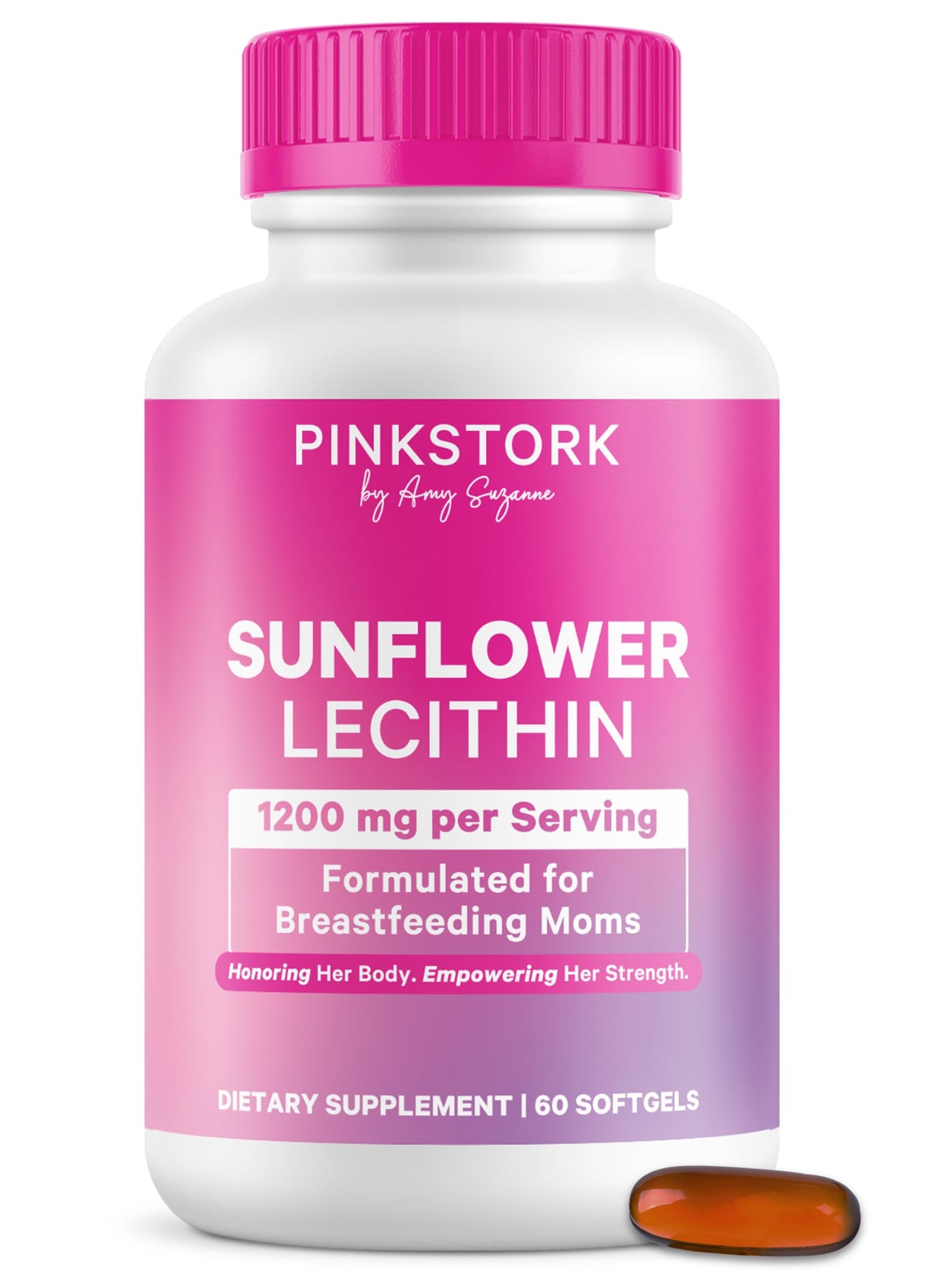 Pink Stork frente del producto mostrando envase y cantidad 60 softgels