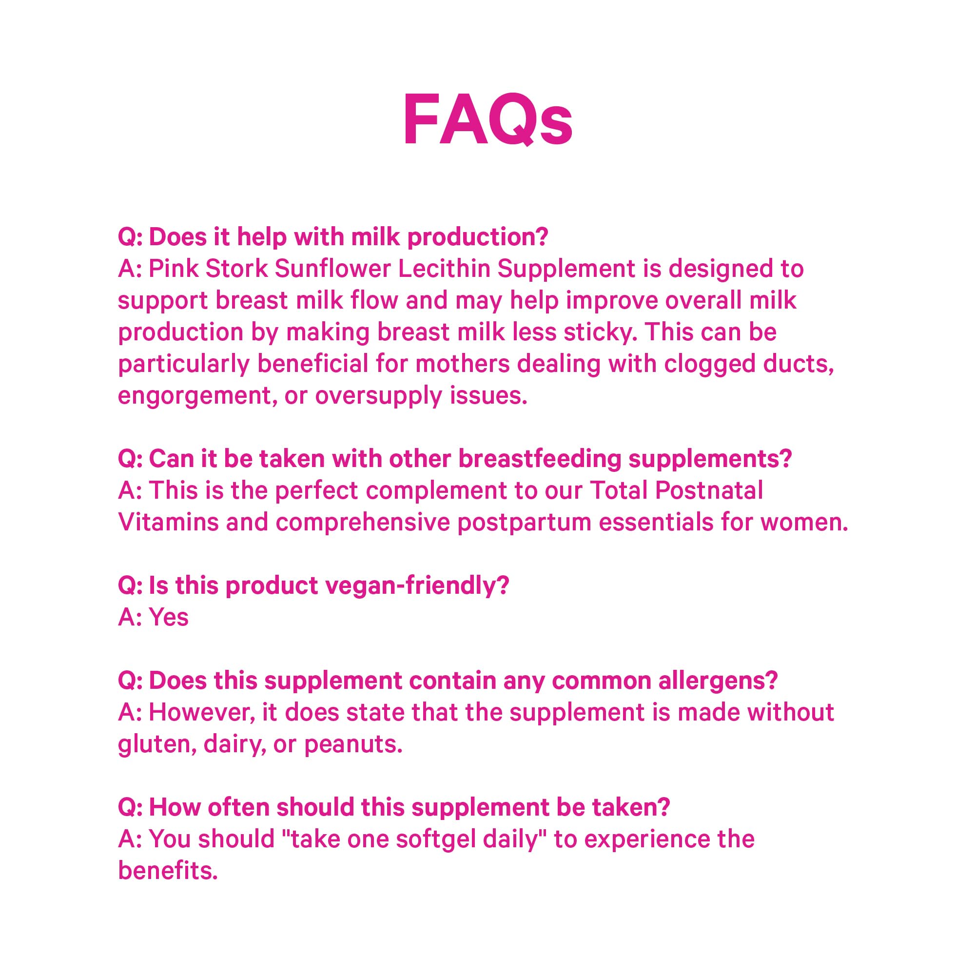 Pink Stork instrucciones de uso mostrando dosis diaria recomendada