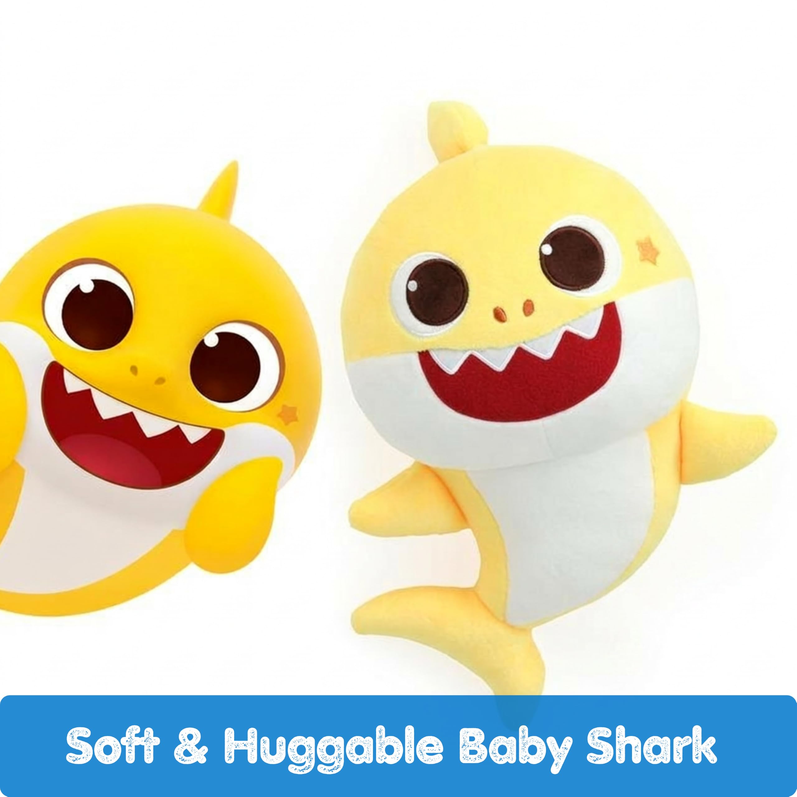 Comparación de tamaño Pinkfong Baby Shark junto a una mochila para escala