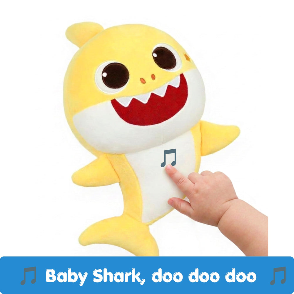 Detalle del tejido suave Pinkfong Baby Shark que ofrece tacto cómodo para abrazos