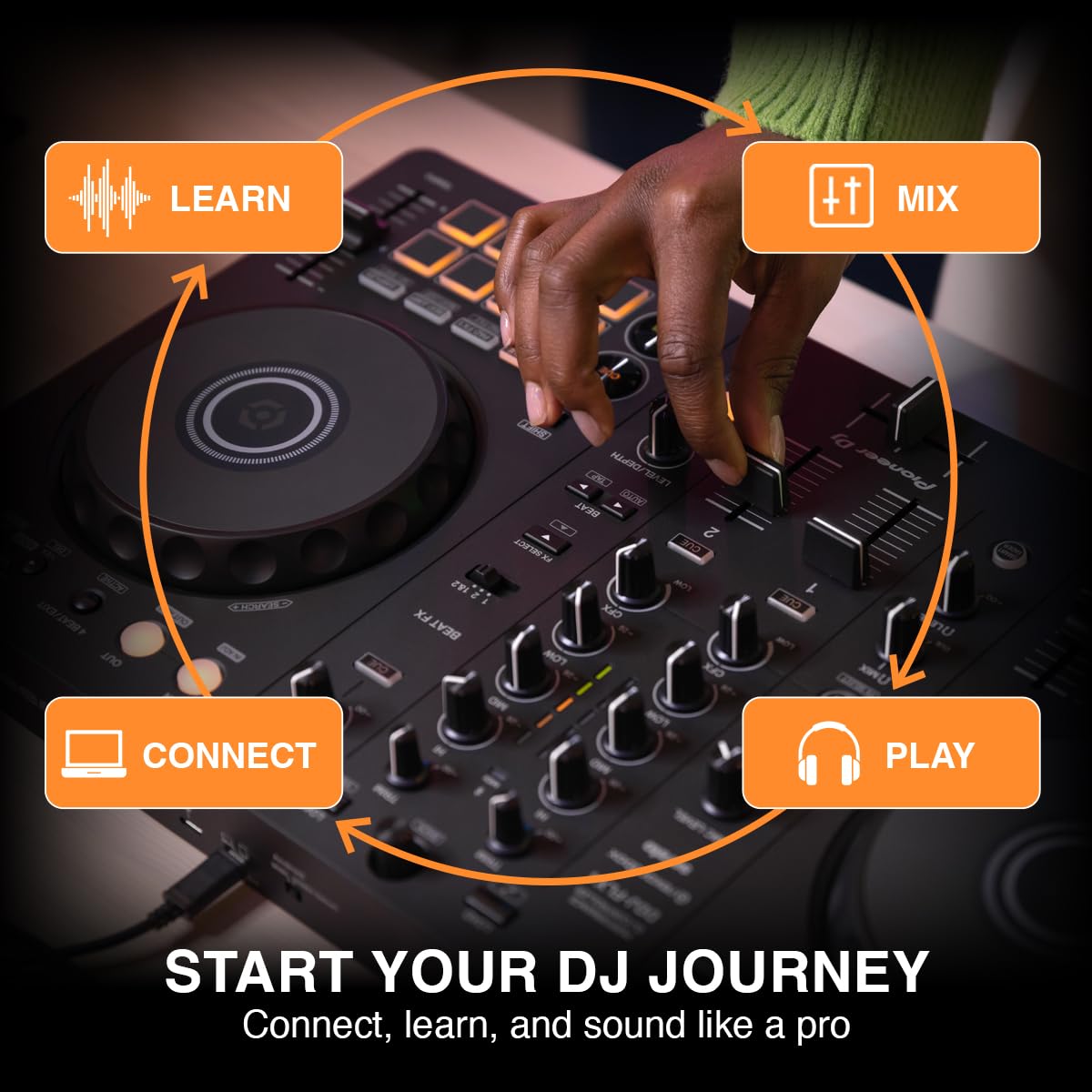Pioneer DJ DDJ-FLX4 set up in a home studio lifestyle scene for content creation