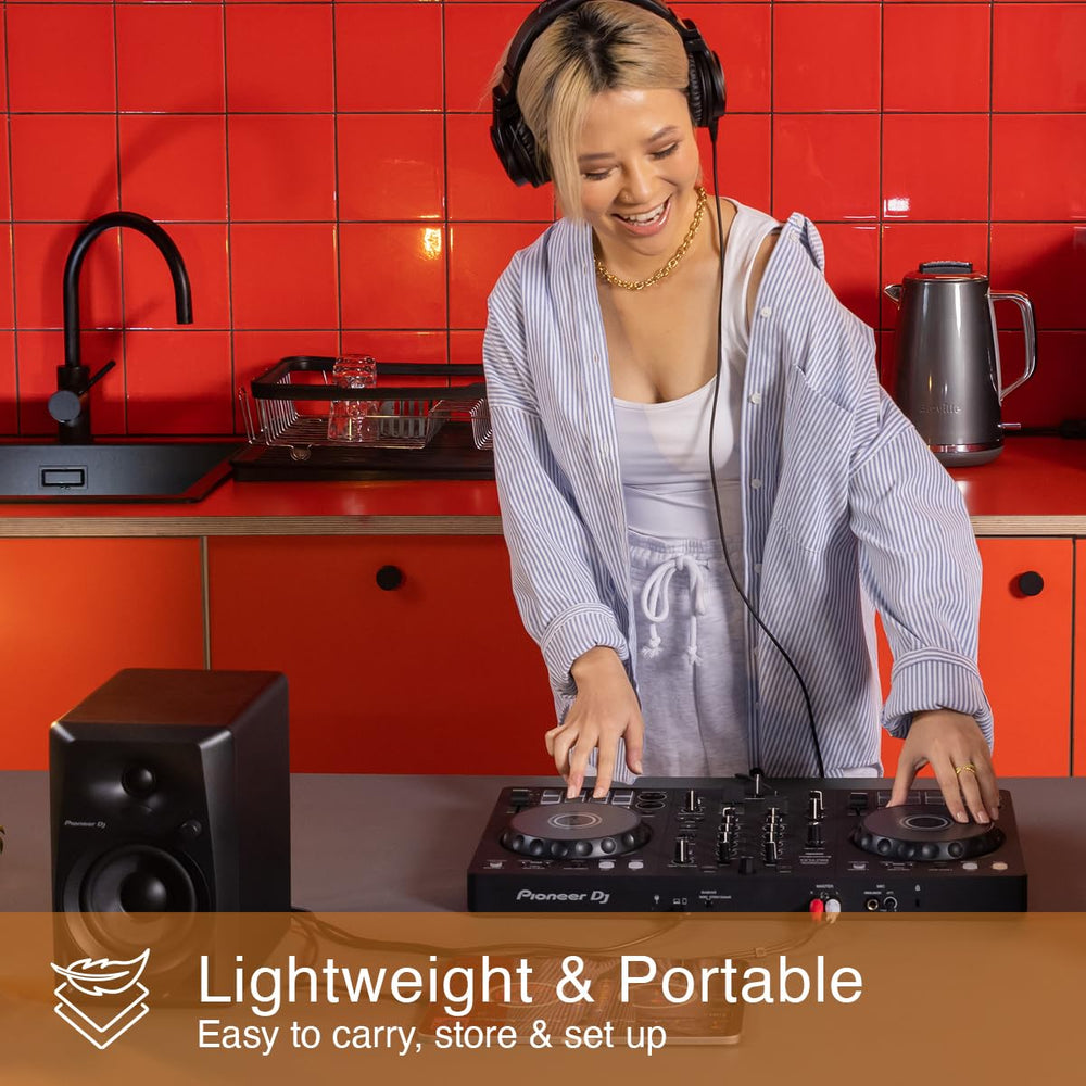 Pioneer DJ DDJ-FLX4 paired to smartphone via Bluetooth for mobile DJ sets and portability