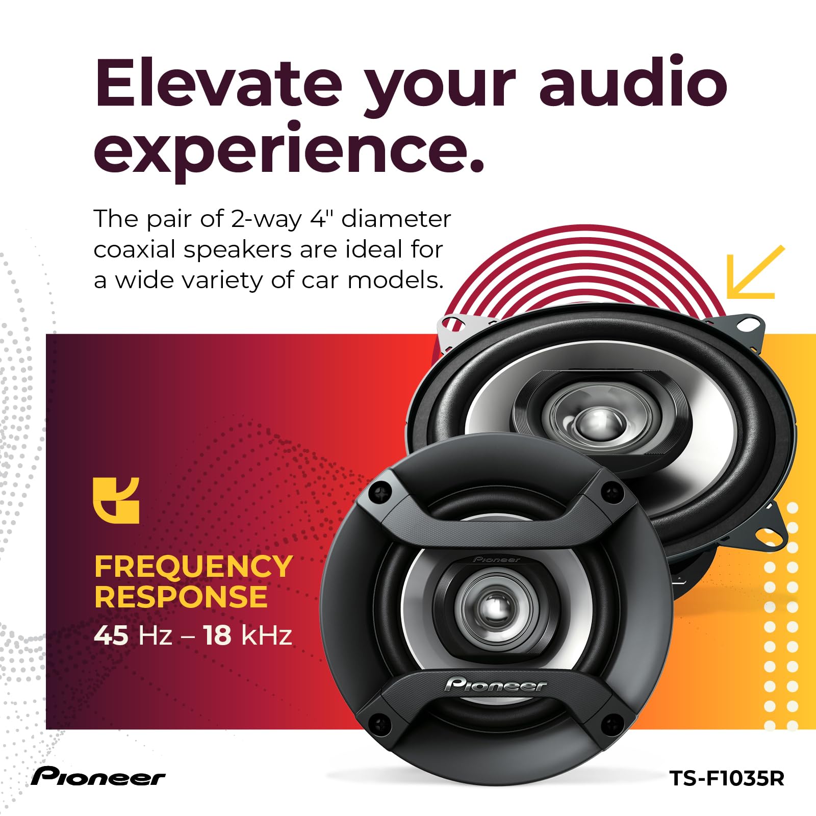 Pioneer TS-F1035R comparación de tamaño, encaja en orificios de 4 pulgadas