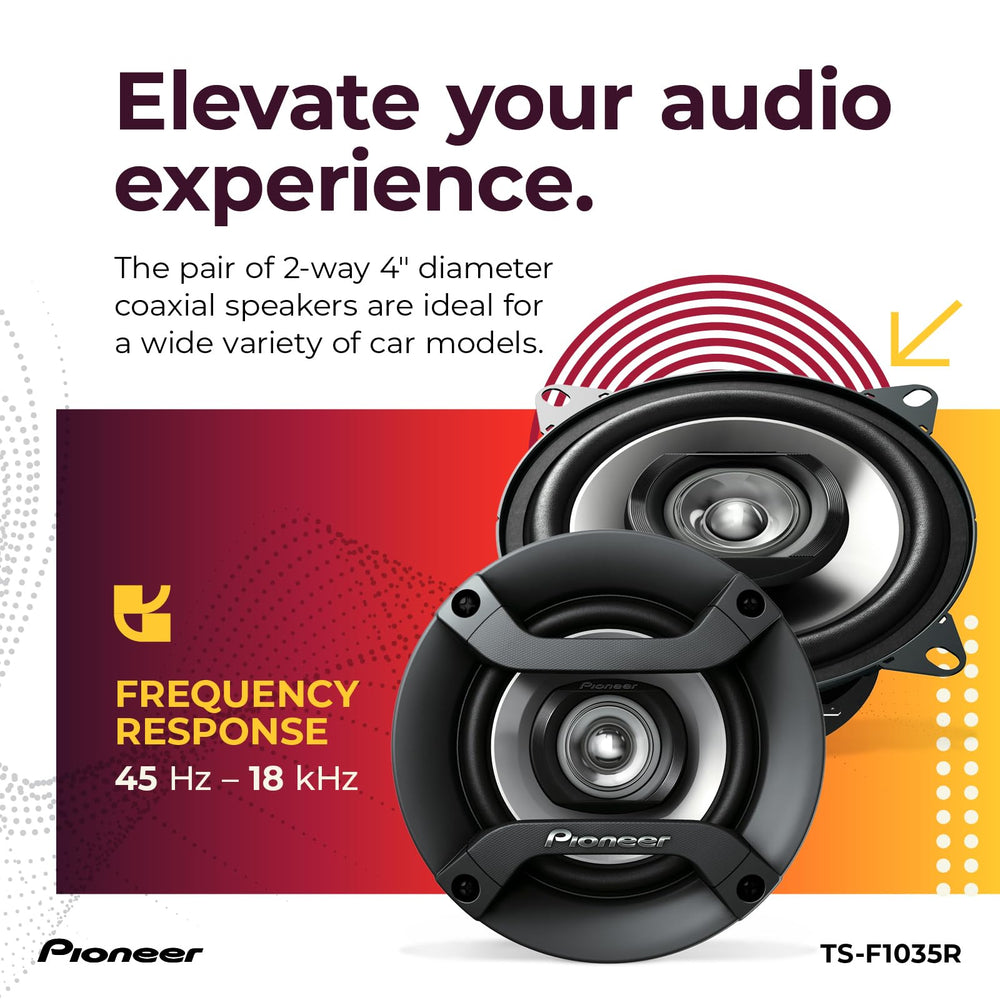 Pioneer TS-F1035R comparación de tamaño, encaja en orificios de 4 pulgadas