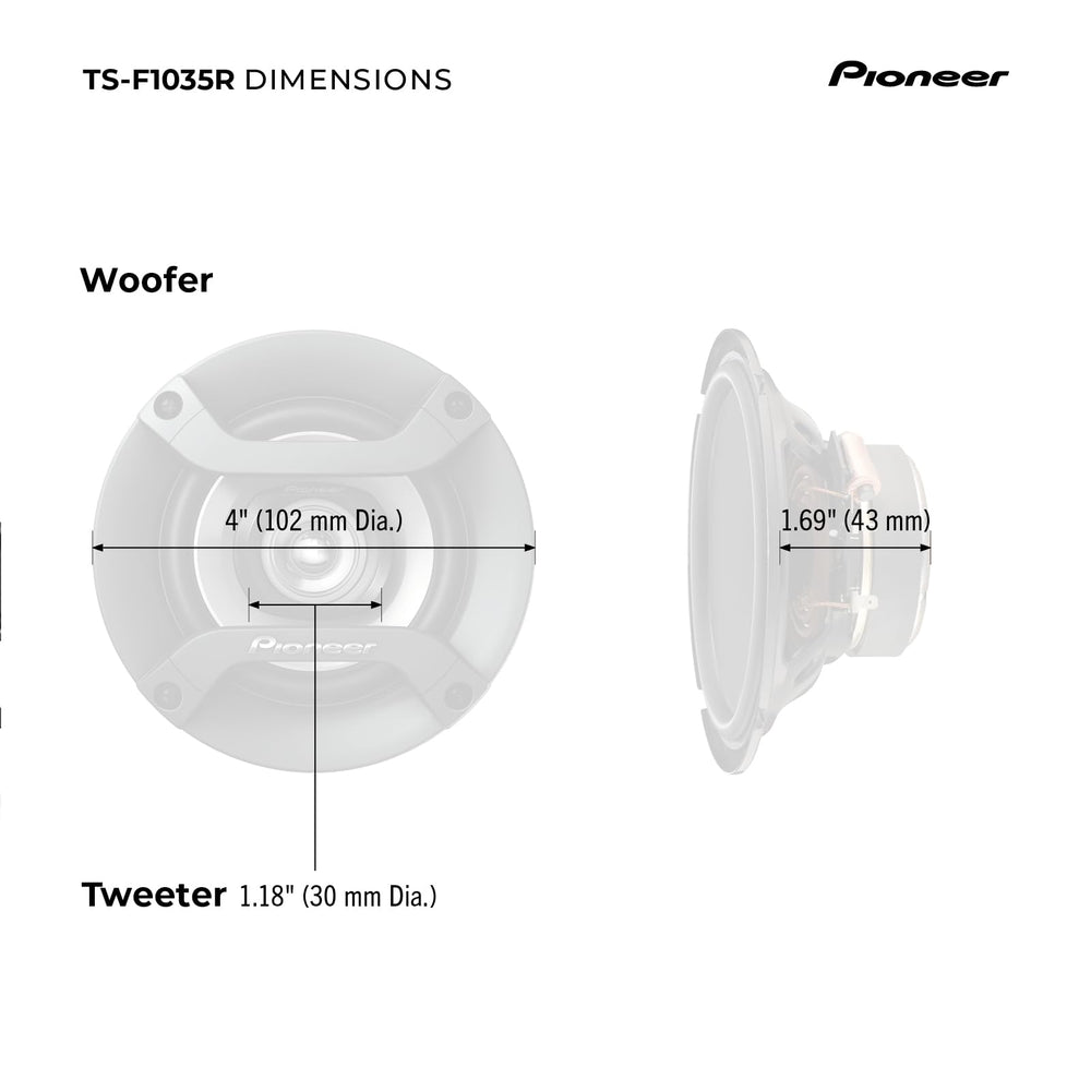 Pioneer TS-F1035R etiqueta con potencia, garantiza manejo de picos