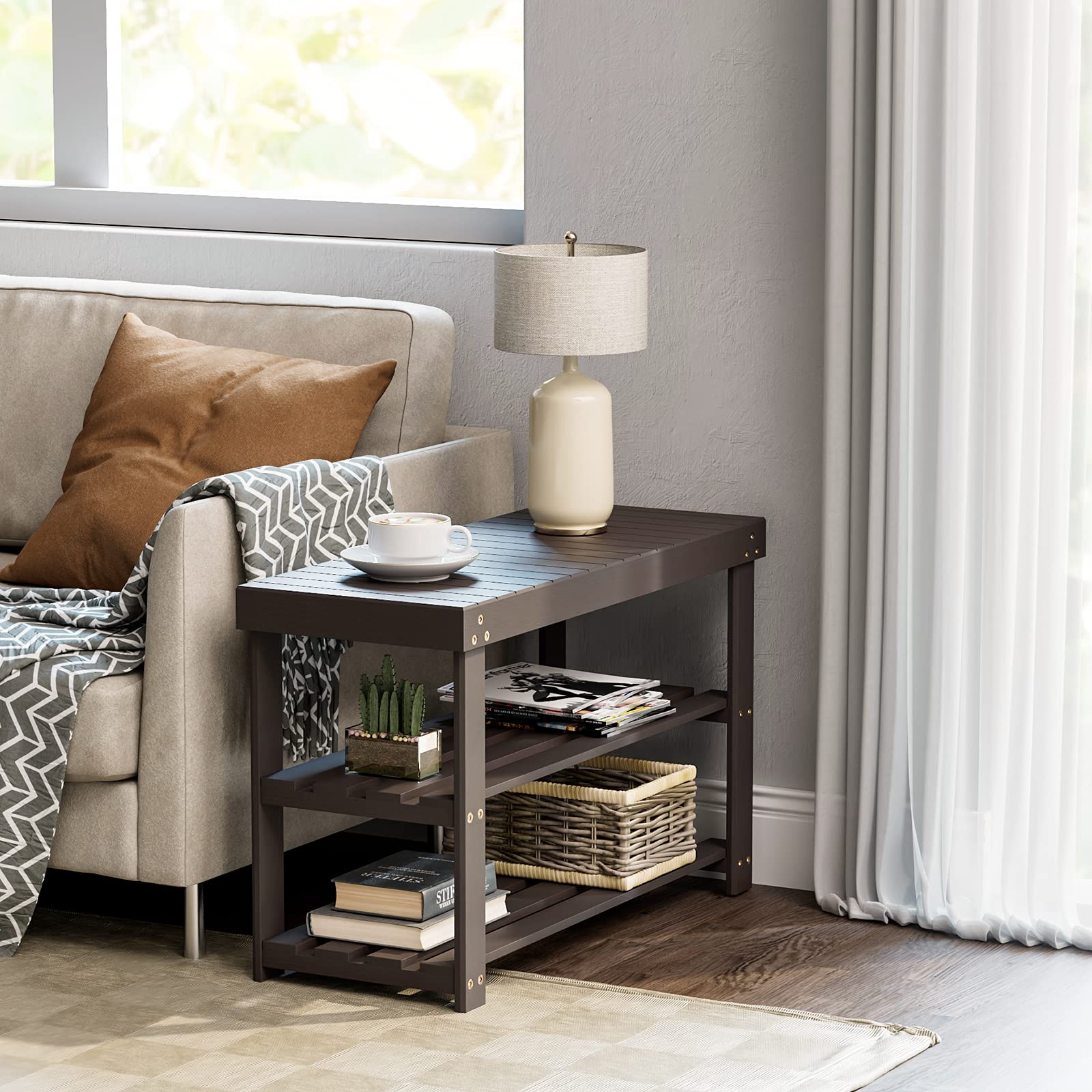 Pipishell beside sneakers showing size and scale for small spaces and efficient storage benefit