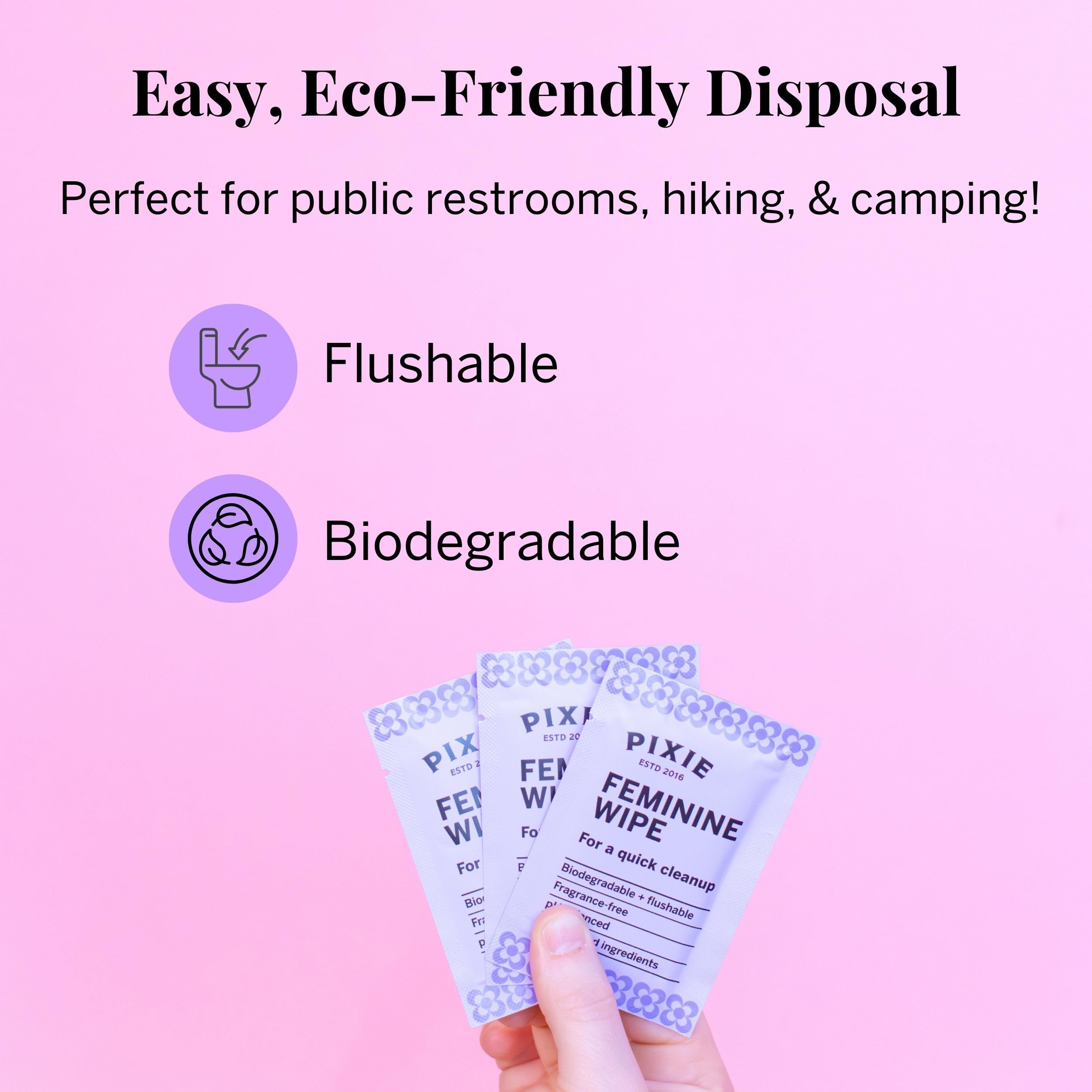 Pixie Cup etiqueta con lista de ingredientes, información transparente y pH balanceado