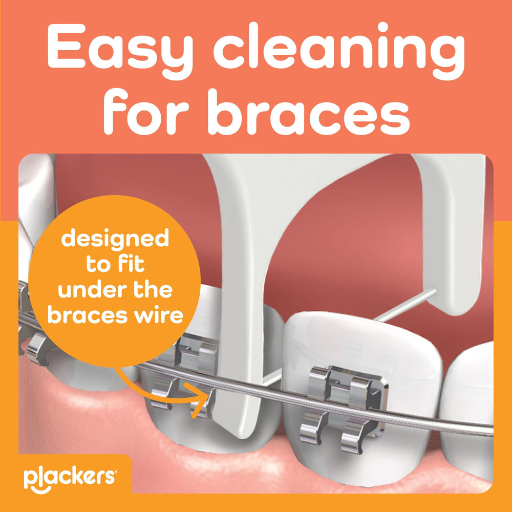 Plackers OrthoPick primer plano de la fibra Tuffloss mostrando resistencia