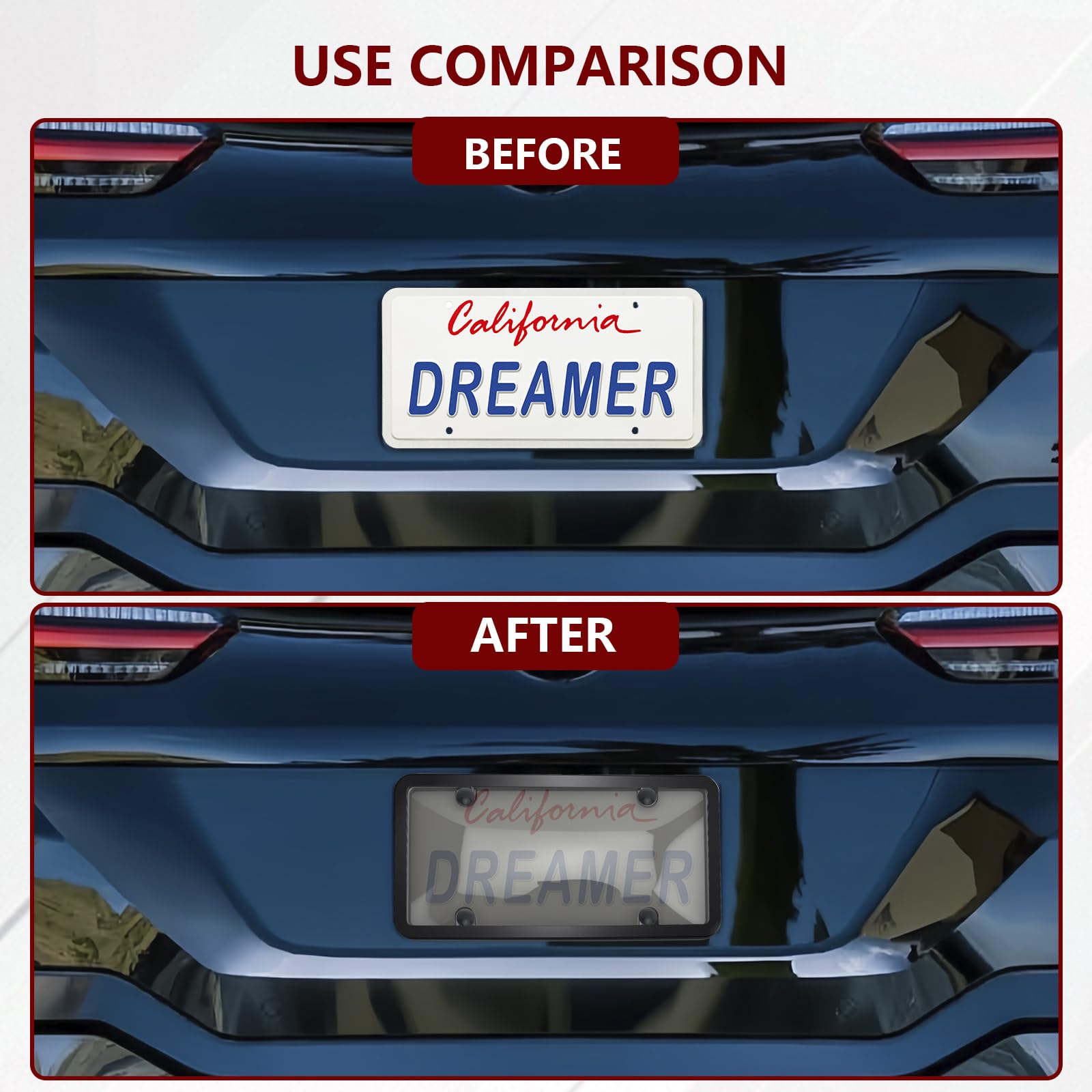 PLALEI clear frame fitted to SUV rear plate illustrating weather protection and neat look