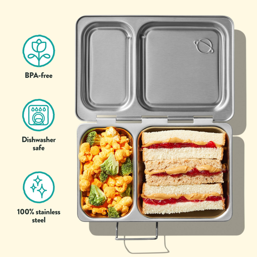 PlanetBox Shuttle inside backpack for easy portability and space-saving benefit
