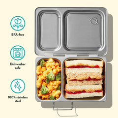 PlanetBox Shuttle inside backpack for easy portability and space-saving benefit