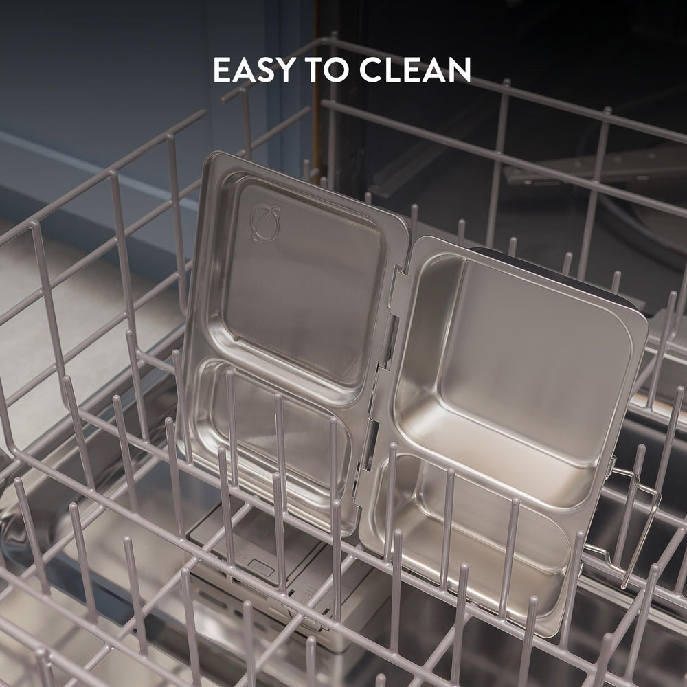 PlanetBox Shuttle in dishwasher showing easy cleanup and time-saving benefit