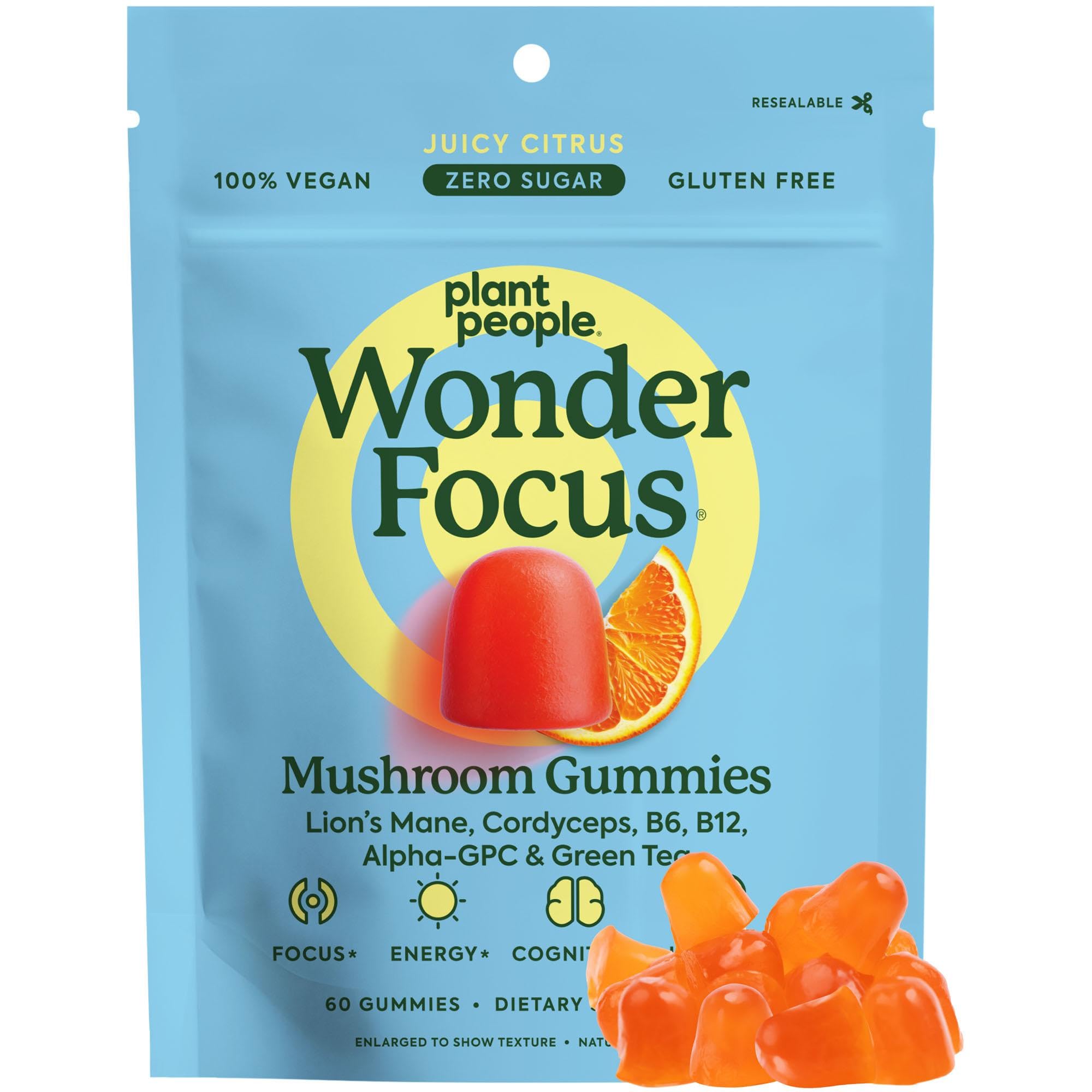 Plant People front pouch showing WonderFocus branding and citrus flavor benefits