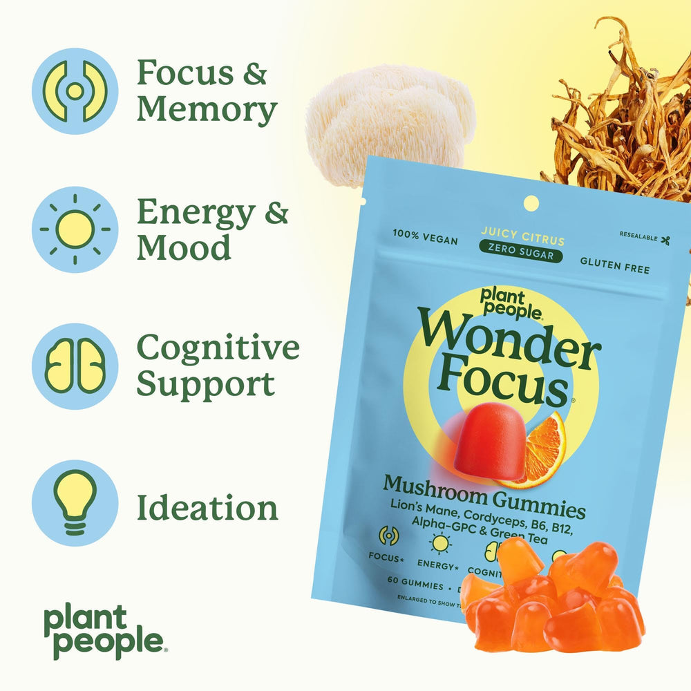 Plant People gummy in hand demonstrating portable, on-the-go focus support