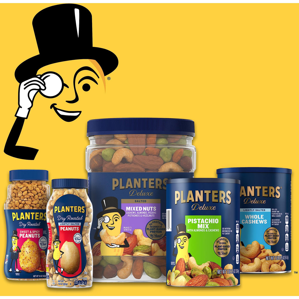 PLANTERS etiqueta nutricional enfocada en información de proteína y calorías