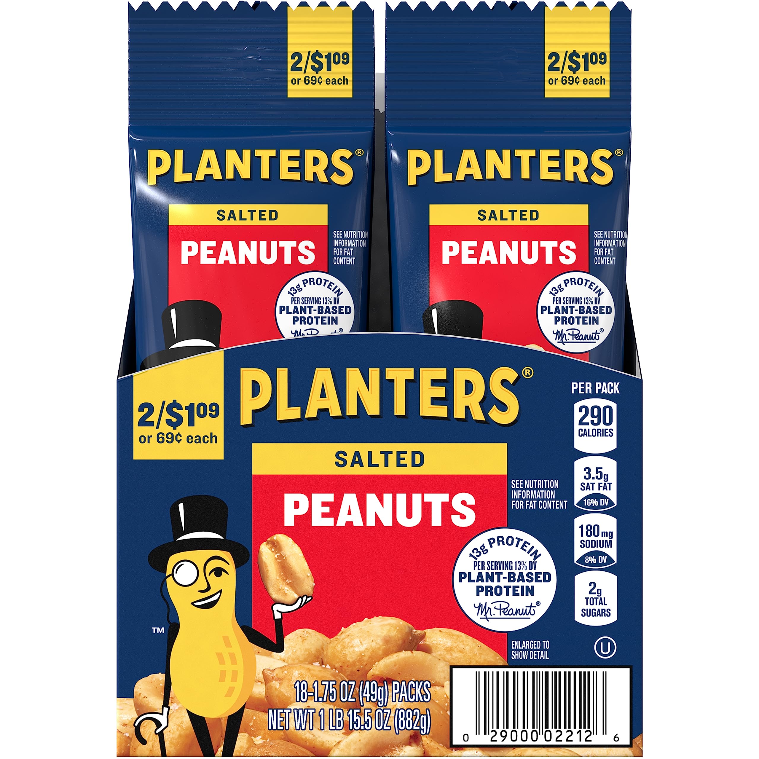 PLANTERS paquete delantero mostrando diseño y tamaño práctico para llevar