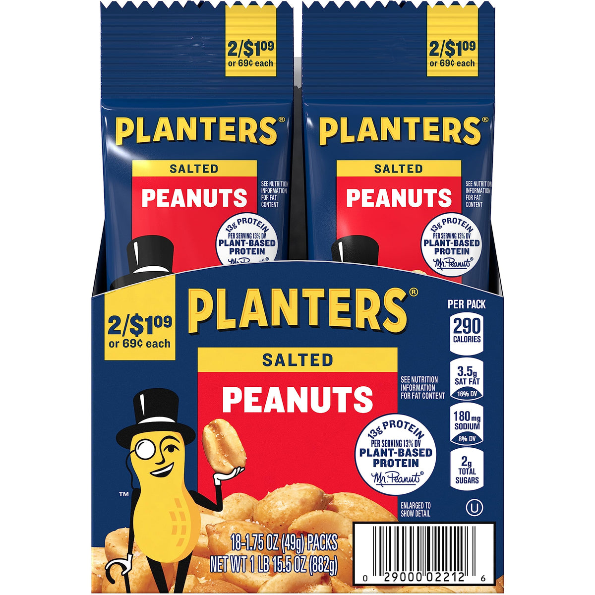 PLANTERS paquete delantero mostrando diseño y tamaño práctico para llevar