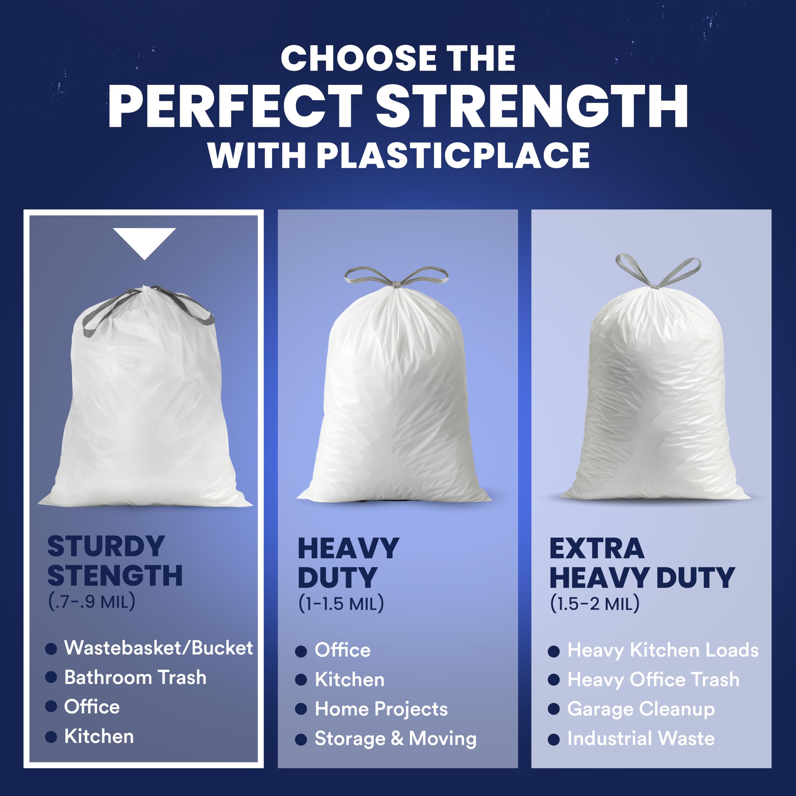 Plasticplace in bathroom bin showing tidy disposal and leak-resistant confidence