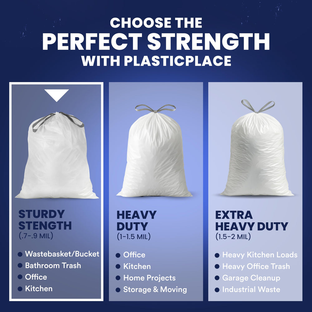 Plasticplace in bathroom bin showing tidy disposal and leak-resistant confidence
