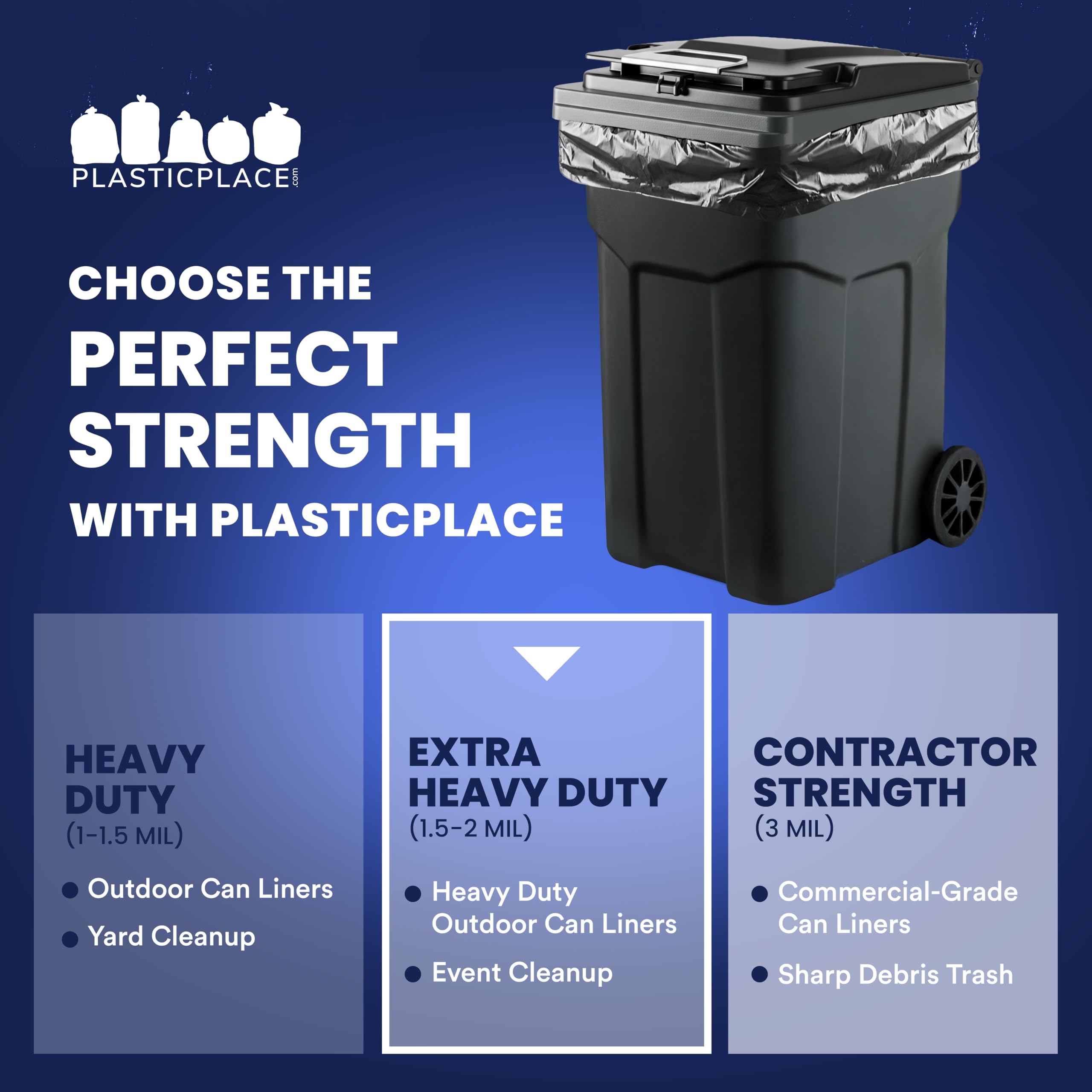 Plasticplace bolsa junto a contenedor para comparar tamaño real