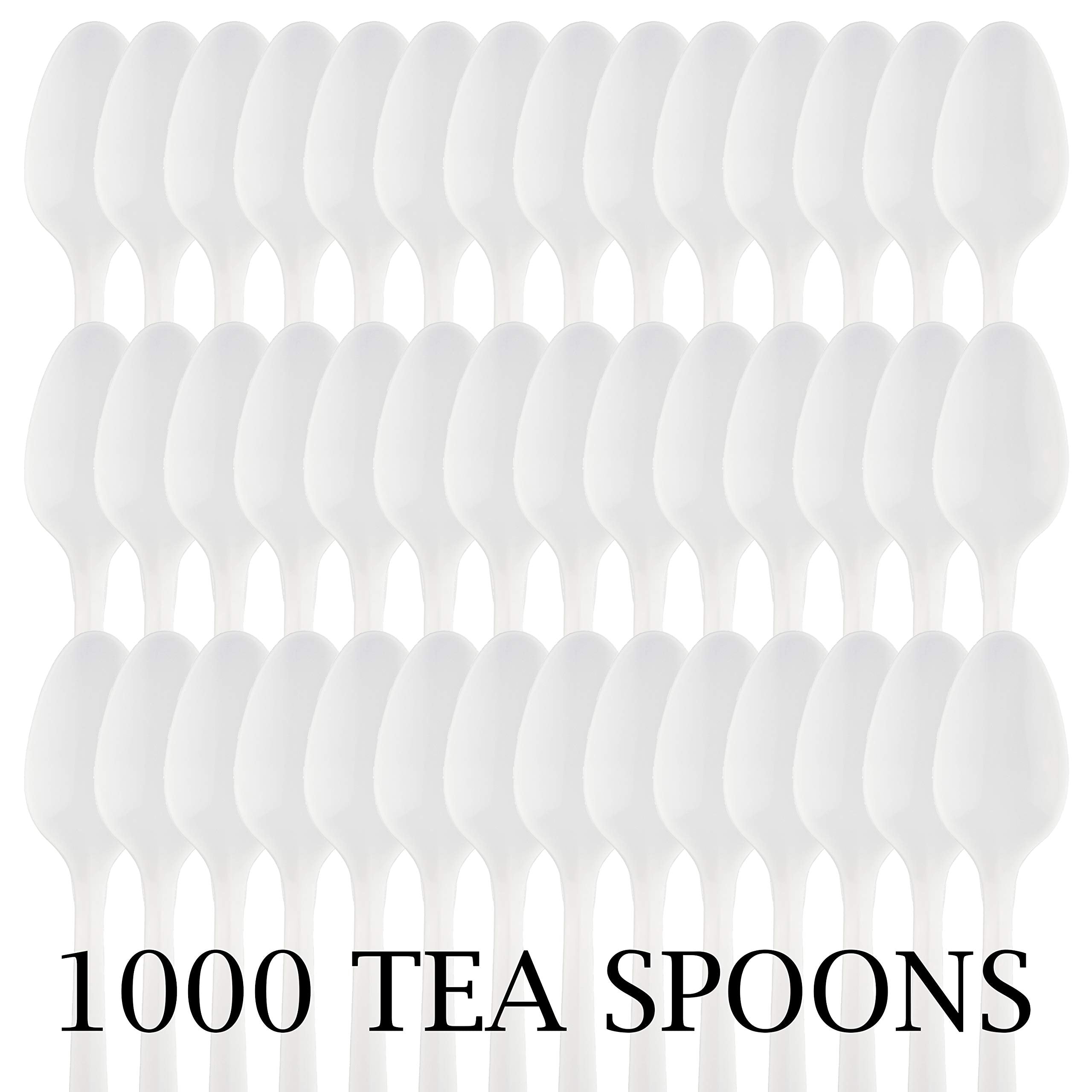 PLASTICPRO labeled box open revealing 1000 spoons for events